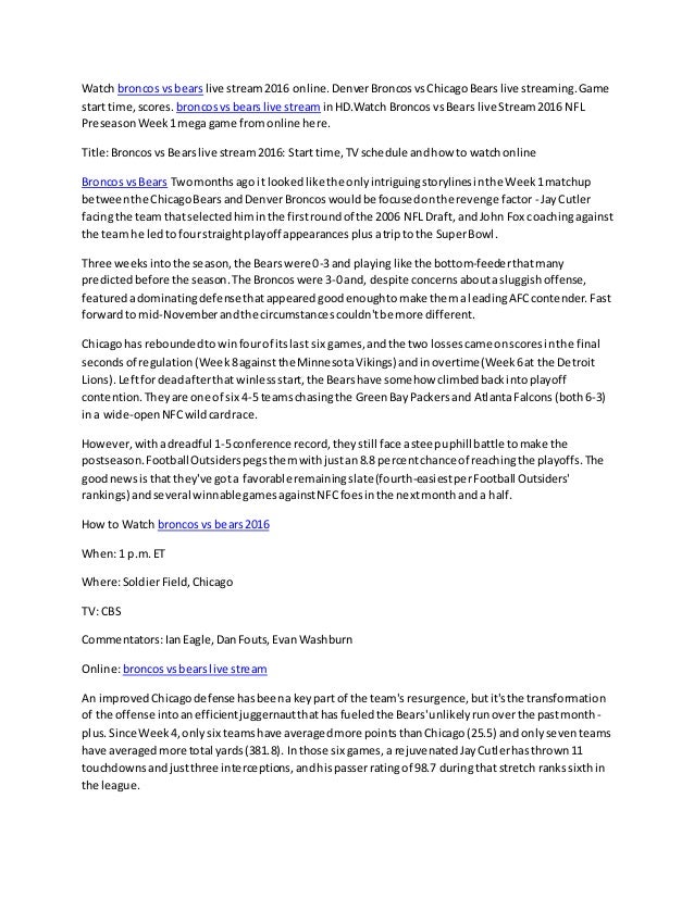 Broncos vs Bears Live Stream