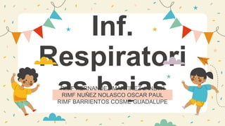 Inf.
Respiratori
as bajas
RIMF HERNANDEZ MARTINEZ JANETH
RIMF NUÑEZ NOLASCO OSCAR PAUL
RIMF BARRIENTOS COSME GUADALUPE
 