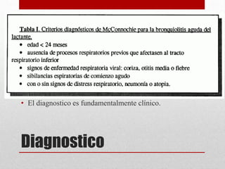 Diagnostico diferencial
• Asma
• Neumonía
• Cuerpo extraño
• Fibrosis quística
• Enfermedades
cardiacas congénitas
• Enfis...