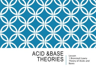 ACID &BASE
THEORIES
Lesson
1:Bronsted/Lowry
Theory of Acids and
Bases
 