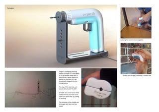 Packaging




            Torgen’s packaging/docking
            station is simple. It is one piece
            of Zn Al alloyed metal with a
            brush finish. When the drill is
            placed on the dock, it is au-
            tomatically plugged into the
            charging area.

            The top of the dock has a re-
            cess to help locate the drill.

            Drill bits are stored in the front
            section and as such are acces-
            sible from both side by pulling
            or pushing.

            The recesses in the middle are
            for longer drill bits (not hex       Pad Printed information to prompt the user.
            head).
 