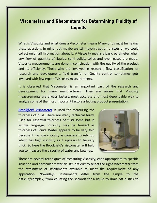 and Rheometers for Determining Fluidity of Liquids