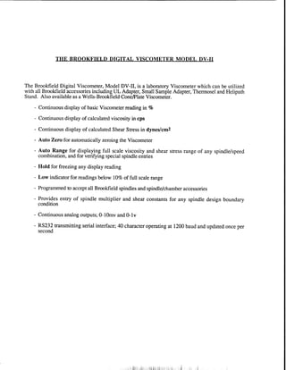 Brookfield viscometer dv-ii manual | PDF
