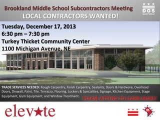 Brookland Middle School Subcontractor Meeting Flyer