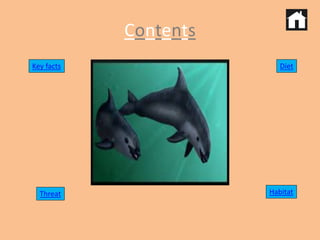 Contents 
Diet 
Key facts 
Threat Habitat 
 