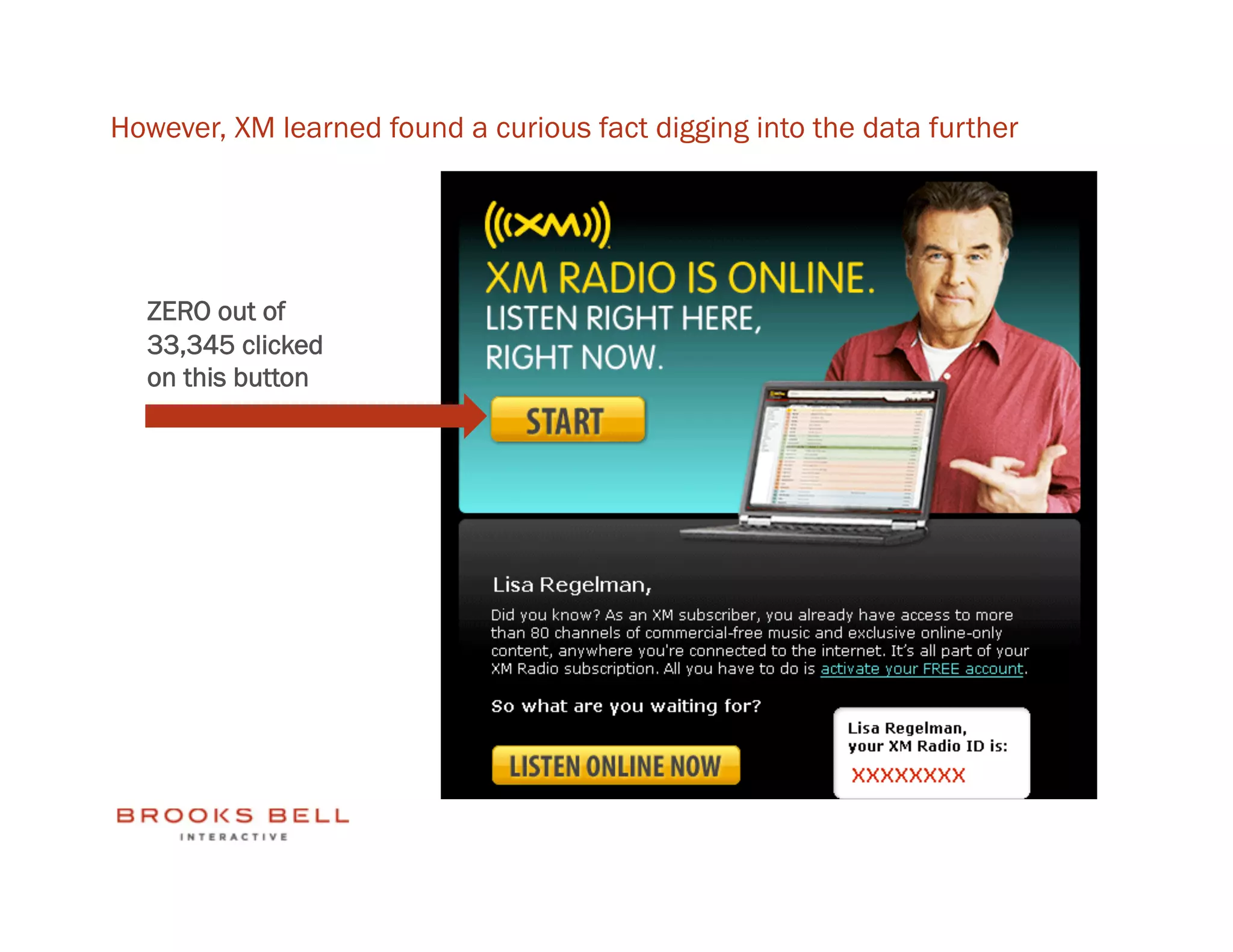 However, XM learned found a curious fact digging into the data further




  ZERO out of
  33,345 clicked
  on this button
 