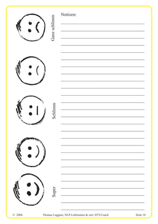 © 2004 Thomas Laggner, NLP-Lehrtrainer & zert. EFT-Coach Seite 18
SuperGanzschlimmSchlimm
Notizen:
_____________________________________
_____________________________________
_____________________________________
_____________________________________
_____________________________________
_____________________________________
_____________________________________
_____________________________________
_____________________________________
_____________________________________
_____________________________________
_____________________________________
_____________________________________
_____________________________________
_____________________________________
_____________________________________
_____________________________________
_____________________________________
_____________________________________
_____________________________________
_____________________________________
_____________________________________
_____________________________________
_____________________________________
_____________________________________
_____________________________________
_____________________________________
 