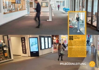 PFLEGEANLEITUNG
QR-Code
für die Verlege- und
Pflegeanleitungen
Die Produkte von Zeno-Protect wurden eigens dazu
entwickelt, Straßenschmutz und Nässe aufzunehmen
und auf der Teppichoberfläche unsichtbar zu machen.
Um ein optimales Ergebnis zu erzielen, muss der
Schmutzfangteppich regelmäßig gereinigt werden.
Tägliche Reinigung
ist es wichtig, diesen von Anfang an regelmäßig zu
staubsaugen. Verwenden Sie dazu vorzugsweise einen
elektrisch betriebenen Bürstsauger. Bürstsauger ent-
fernen mehr Staub und Schmutz als Staubsauger mit
glatter Düse und richten den Teppichflor wieder auf.
Überprüfen Sie mindestens einmal im Monat, ob der
Staubsaugerfilter gereinigt bzw. der Staubsaugerbeutel
ausgewechselt werden muss.
.
 