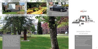 35
Jahreszeiten-Garten
im zeit.areal
Facts
// Veranstaltungsformate von 20 bis 1000 Personen
// Biertische und Bierbänke bis 400 Personen
als Grundausstattung vorhanden
// Grillwagen-Nutzung möglich
// Sonnenschirme vorhanden
// Veranstaltungsinszenierungen sowie
Deko- und Veranstaltungsservice auf Anfrage
Egal ob im Sommer bei Grill- oder
sonstigen Tafel-Freuden – von Kaffee
und Kuchen, Weinproben, Brunch bis
hin zu internationalen Buffetwelten –
oder im Winter bei offenem Feuer
mit Wintergrillen und Glühweinparty…
der Jahreszeiten-Garten im zeit.areal
ist auf seine Weise Genuss pur!
Gerne stellen wir Ihnen unsere jahres-
zeitlichen Ideen und Möglichkeiten vor.
D
P
F
2
A
11⁄1
3
Kantine
C
Einfahrt ⁄ Entry
Kunst-
Akademie
Galerie
Kesselhaus
H
B
EO
10
10⁄ 1
10⁄ 3 10⁄4
10⁄2
Industriehof
Industriehof
Industriehof
Johann-Sebastian-Bach Str.
Industriehof 6
6
G
Gewölbekeller
Fahr(t)räume für Hochzeit oder Ausflug:
Bentley S2, Baujahr 1960, 4 Sitzplätze.
Mit Chauffeur tageweise buchbar.
 