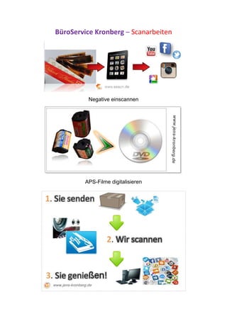 BüroService Kronberg – Scanarbeiten




          Negative einscannen




        APS-Filme digitalisieren
 