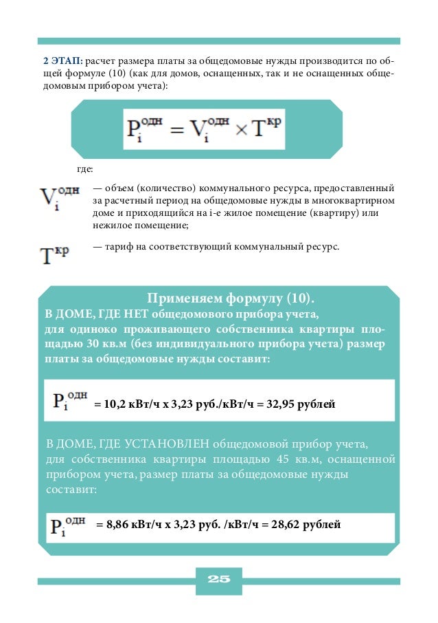 2 этап: расчет размера платы за общедомовые нужды производится по об-щей формуле (10) (как для домов, оснащенных, так и не...