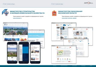 МОСКВА САНКТ-ПЕТЕРБУРГ СЫКТЫВКАР КАРАГАНДА КИЕВ
ГОСЗАКАЗЫ: ГОСЗАКАЗЫ:
Проектирование, дизайн и разработка информационного портала.
www.artwell.ru/momos_website
Проектирование, дизайн и разработка информационного портала.
www.minstroyrf.ru
Министерство строительства
и жилищно-коммунального хозяйства рф
Министерство образования
Московской области
 