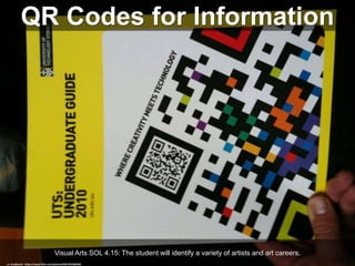 QR Codes for Information
Visual Arts SOL 4.15: The student will identify a variety of artists and art careers.
cc: bradjward - https://www.flickr.com/photos/63619925@N00
 