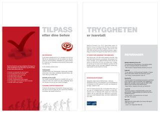 tilpass                                                                                             tRyggheten
                                                        etter dine behov                                                                                    er ivaretatt

                                                                                                                                                            NextCom Evolution er et 100 % egenutviklet system fra
                                                                                                                                                            NextCom Group, for norske forhold. Det sikrer at norske lover,
                                                                                                                                                            regler og normer er blitt fulgt i utviklingen. Med servere i ISO
                                                                                                                                                            9001:2000 sertifisert serverhall og IBM partnerskap i ryggen i
                                                                                                                                                            tillegg, er du derfor helt trygg når du velger NextCom Evolution.

                                                        rik StatiStikk                                                                                      vi tilbyr topp Sikkerhet for dine data                                                                               RefeRanseR
                                                        Du får nåtids statistikk slik at du er oppdatert til en hver tid.                                   Våre servere står i ISO 9001:2000 sertifisert serverhall, med
                                                        Slik kan du optimalisere din drift og avdekke hvor det bør                                          redundant strøm/internett og harddisker. Serverhallen er 24
                                                        settes inn forbedringstiltak. Statistikken kan også overføres                                       timers overvåket, og har gigabit tilkobling til NIX. Det blir tatt
                                                        til TV skjermer som oppdateres kontinuerlig slik at alle ansatte                                    backup av alle servere hver natt, som slettes etter 14 dager.                                                        Mediafy Marketing Group AS
                                                        kan følge med.                                                                                      For kunder som har større krav til sikkerhet og ytelse, kan det
                                                                                                                                                                                                                                                                                 ”Å ha kontroll over alle prosesser i et og samme system
                                                                                                                                                            bestilles dedikert server med egen database og filstruktur,                                                          har vært revolusjonerende for vår lønnsomhet.”
nextCom evolution gir deg muligheten til å legge inn
                                                        Du får statistikk på blant annet:                                                                   fysisk avskilt fra andre NextCom kunder.
unike innstillinger ut fra dine behov og din bransje.                                                                                                                                                                                                                            - Mats Rossland, Salgssjef Mediafy Marketing Group AS
du kan blant annet stille inn:
                                                        Totalstatistikk                                                                                                                                                                                                          Callia AS
                                                        Statistikk senter med: listestatistikk, totaloversikt, budsjett,
•	 hvordan	kundesystemet	skal	fungere                                                                                                                                                                                                                                            ”Vi har vokst fra 4 til 88 ansatte på 6 måneder. Vi kunne
                                                        konkurranse, ordre, tilbud, oppfølging, aksepterte tilbud, ube-
•	 hva	kundekortene	skal	inneholde                                                                                                                                                                                                                                               aldri ha klart denne veksten uten NextComs system.”
•	 hva	bekreftelser	skal	inneholde                      svarte tilbud og avslåtte tilbud.
•	 hva	tilbud	skal	inneholde                                                                          Marks                                                                                                                                                                      - Even Kleppe, Avdelingsdirektør Callia AS

•	 hva	service	skal	inneholde                           Statistikk på hver ansatt                                                                           integraSjon på dagen                                                                                                 NextGenTel
•	 hvordan	møtesystemet	skal	fungere                    Den enkelte ansatte får tilgang til sin statistikk delt opp indi-
                                                                                                                                                                                                                                                                                 ”NextCom bidrar til å automatisere prosessene rundt blant
•	 hva	egne	felter	i	kortsystemet	skal	inneholde        viduell pr. ansatt med oversikt over salg, oppfølginger, tilbud
                                                                                                     The Business Partner marks                             Stadig
                                                                                                                                                            A        flere velger å kjøre CRM-løsninger i nettskyen.                                                             annet ringelister, salg og statistikker samt oppfølging av
•	 hvordan	SMS	skal	fungere                             mm inkludert tid brukt på hver kunde og oppgave.                                                    WebSphere Cast Iron Cloud Integration er en standardløsning
                                                                                                      There are three types of marks available for use by
                                                                                                                                                             Premier
                                                                                                                                                                                       IBM Premier Business Partner mark                                                         både kunder og selgere. Systemet gjør det enkelt å jobbe
                                                                                                      eligible Business Partner companies:                  for integrasjon mot ERP-systemer. Business Partner opprecognizesevidence of their high
                                                                                                                                                             Business
                                                                                                                                                                                       The IBM Premier
                                                                                                                                                                                                           Du setter mark integrasjonen of
                                                                                                                                                                                       IBM Premier Business Partners and provides visual
                                                                                                                                                                                                                                               the achievements
                                                                                                                                                                                                                                                                                 effektivt og gir minimalt med administrasjon.”
                                                                                                                                                             Partner
                                                        flekSibel rapportgenerator A IBM Premier Business Partner                                           på dager i stedet for uker. have attained the Premier membership level in PartnerWorld.
                                                                                                                                                                                       level of qualiﬁcation. The use of this mark is restricted to Business Partners
                                                                                                                                                                                       who                                                                                       - Beate Nielsen, Salgssjef storkunder øst NextGenTel
                                                                                                       B IBM Advanced
                                                        Få tilsendt standardrapport til fastsatt tid. Ønskes egen Business Partner
                                                                                                                      tilpas-
                                                                                                                                                            Cast Iron baserer seg på maler du finjusterer etter behov. Vi                                                        ucan2 AS
                                                        set rapport så kan du gjøre det selv medC IBM Member Business Partner
                                                                                                        litt SQL-database
                                                                                                                                                            har
                                                                                                                                                            B    maler for å integrere NextCom Evolution mot ulike ERP-                                                          ”NextComs system er revolusjonerende og svært godt
                                                        kunnskaper eller bestille fra NextCom.
                                                                                                                                                            systemer som for eksempel SAP, Oracle m.fl. Finnes ikke
                                                                                                                                                                                     IBM Advanced Business Partner mark                                                          gjennomtenkt. Tilbakemeldingen fra brukerne hos oss er
                                                                                                                                                             Advanced
                                                                                                                                                            malene, kan du utvikle demattained theIBM Partner mark is restricted to Business Partners
                                                                                                                                                             Business                          selv. Advanced membership level in PartnerWorld.
                                                                                                                                                                                     The IBM Advanced Business
                                                                                                                                                                                     who have
                                                                                                                                                                                                               har en community-                                                 utelukkende positiv.”
                                                                                                                                                             Partner
                                                                                                                                                            tanke om å dele tredjepartsmaler, men først kvalitetssikres                                                          - Ruben Apeltun, forenværende Adm. dir Ucan2
                                                                                                                                                            de av IBM.                                                                                                           (feb 2008 - 94 brukere)

                                                                                                                                                            C                                                                                                                    Maxe AS
                                                                                                                                                                                                 IBM Member Business Partner mark                                                ”Med NextComs system gikk vi fra å levere 300 salg til
                                                                                                                                                                                                 The IBM Member Business Partner mark is available to IBM Member
                                                                                                                                                             Business                            Business Partners who have signed the Business Partner Agreement (BPA)          1500 salg pr. mnd.”
                                                                                                                                                             Partner                             or certain marketing/relationship agreements which authorize Business Partner
                                                                                                                                                                                                 companies to resell, receive a fee for inﬂuencing the sale of, IBM hardware,    - Jørgen Lind, Daglig leder Maxe AS
                                                                                                                                                                                                 software, and/or services, and/or represent IBM in go-to-market activities.
                                                                                                                                                                                                 The BPA is separate from the PartnerWorld Agreement, which all Business
                                                                                                                                                                                                 Partners agreed to when joining the PartnerWorld program. IBM Member
                                                                                                                                                                                                 Business Partners who have only signed the PartnerWorld Agreement are
                                                                                                      Marks                                                                                      not eligible to use the mark.
                                                                                                      Usage
                                                                                                      Mark Generator Tool


                                                                                                      Table of contents
 