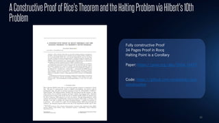 35
AConstructiveProofofRice'sTheoremandtheHaltingProblemviaHilbert's10th
Problem
Fully constructive Proof
34 Pages Proof in Rocq
Halting Point is a Corollary
Paper: https://arxiv.org/abs/2604.16477
Code: https://github.com/endrazine/rice-
constructive
 
