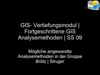GIS- Vertiefungsmodul | Fortgeschrittene GIS Analysemethoden | SS 09 Mögliche angewandte Analysemethoden in der Gruppe Brötz | Struger 