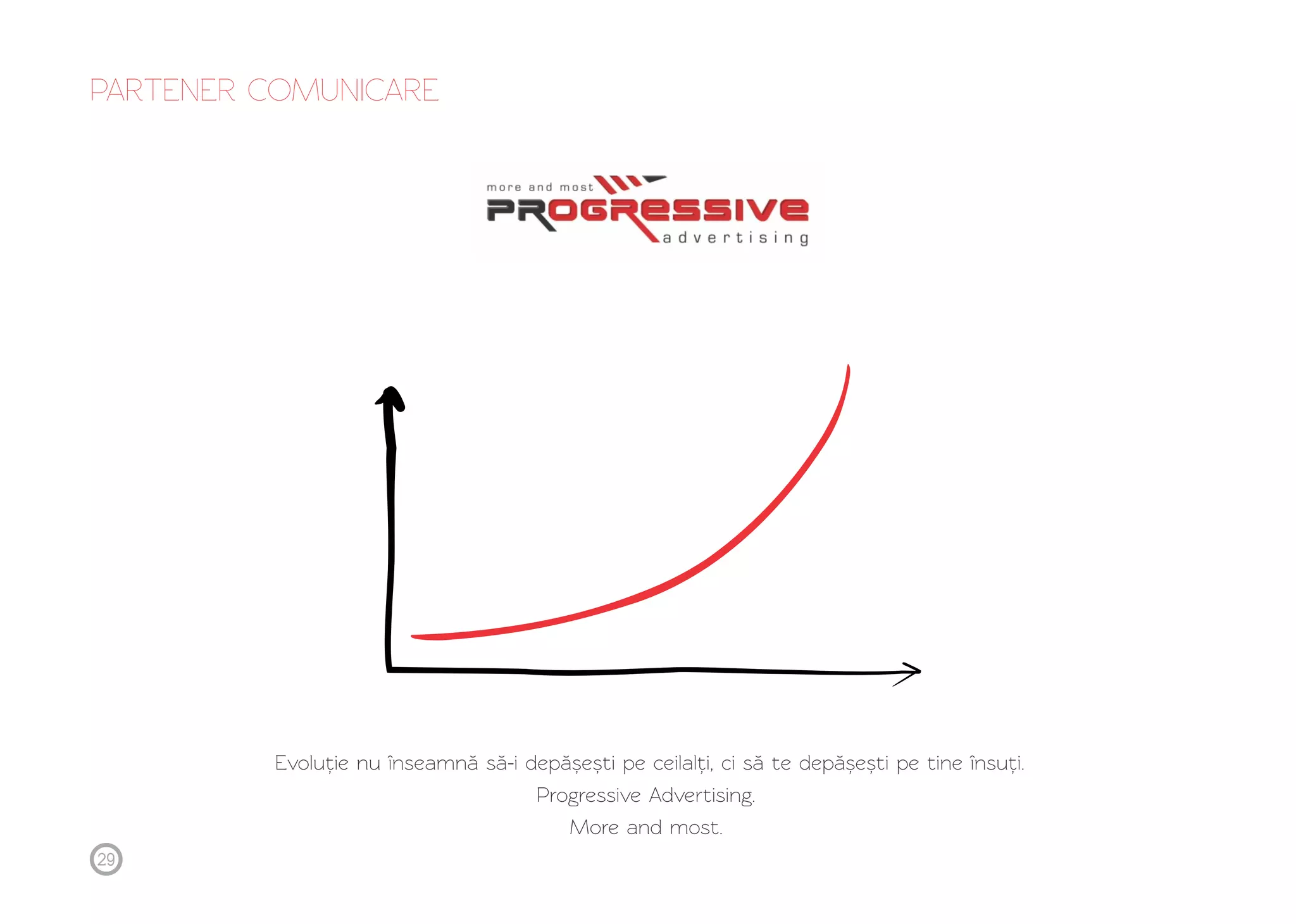 Evoluție nu înseamnă să-i depășești pe ceilalți, ci să te depășești pe tine însuți. 
Progressive Advertising. 
More and most. 
PARTENER COMUNICARE 
29 
 