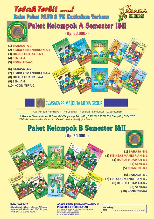  Brosur  paket buku  paud tk penerbit asaka prima
