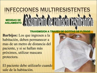 MEDIDAS DE
AISLAMIENTO


                        CONTACTO DIRECTO O INDIRECTO

 Pacientes en quienes se aplica, aun sin do...
