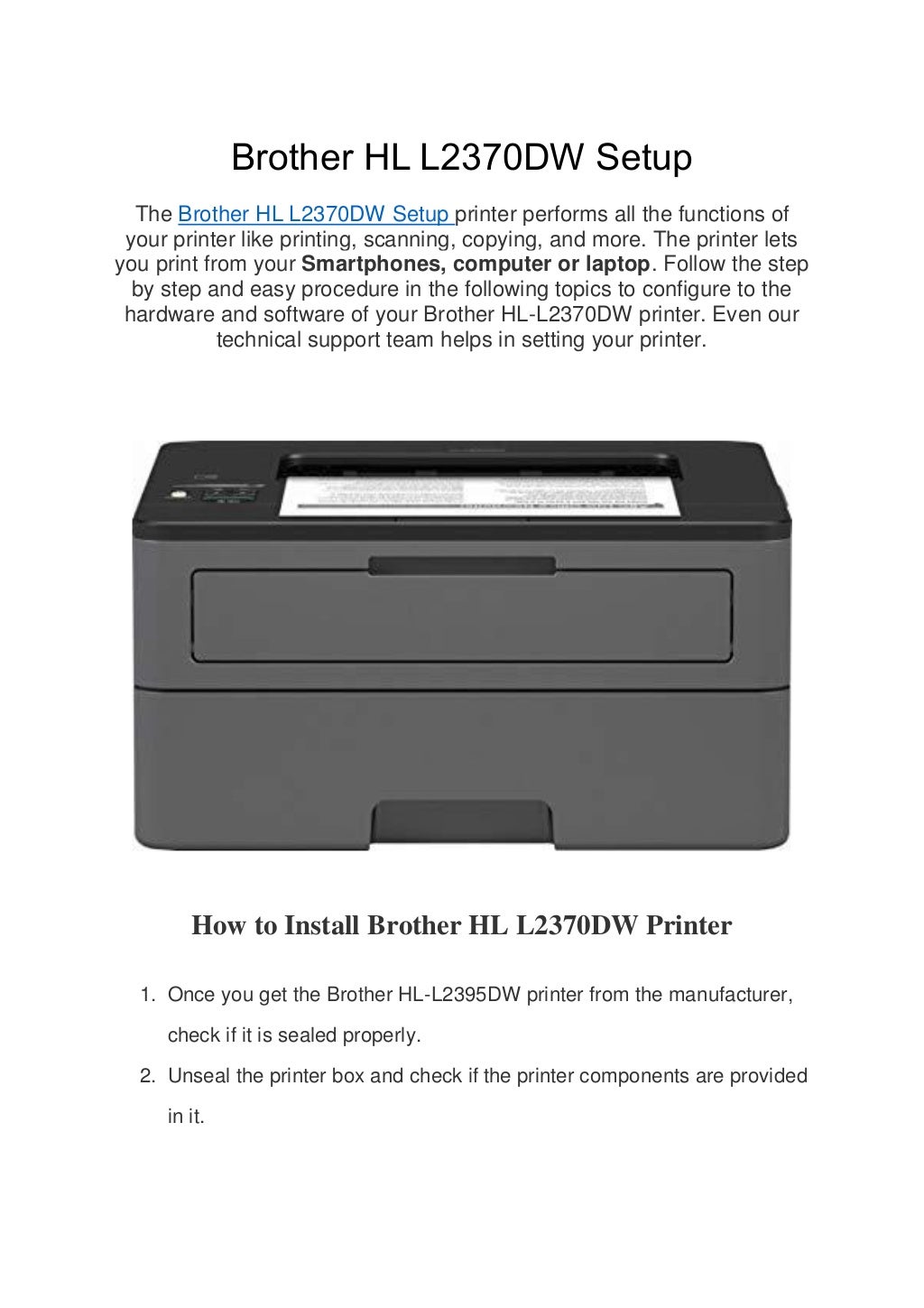 Brother HL L2370DW Setup How to Install Brother L2370DW Printer