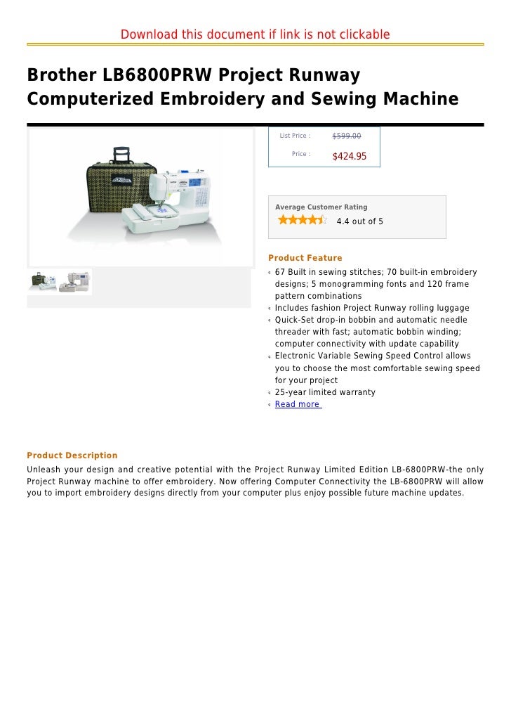 Brother lb6800 prw project runway computerized embroidery and sewing