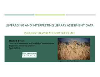 LEVERAGINGAND INTERPRETING LIBRARY ASSESSMENT DATA
PULLINGTHEWHEAT FROMTHE CHAFF
Elizabeth Brown
Director of Assessment and Scholarly Communications
Binghamton University Libraries
April 20, 2016
Image Source: Flickr Public Domain
 