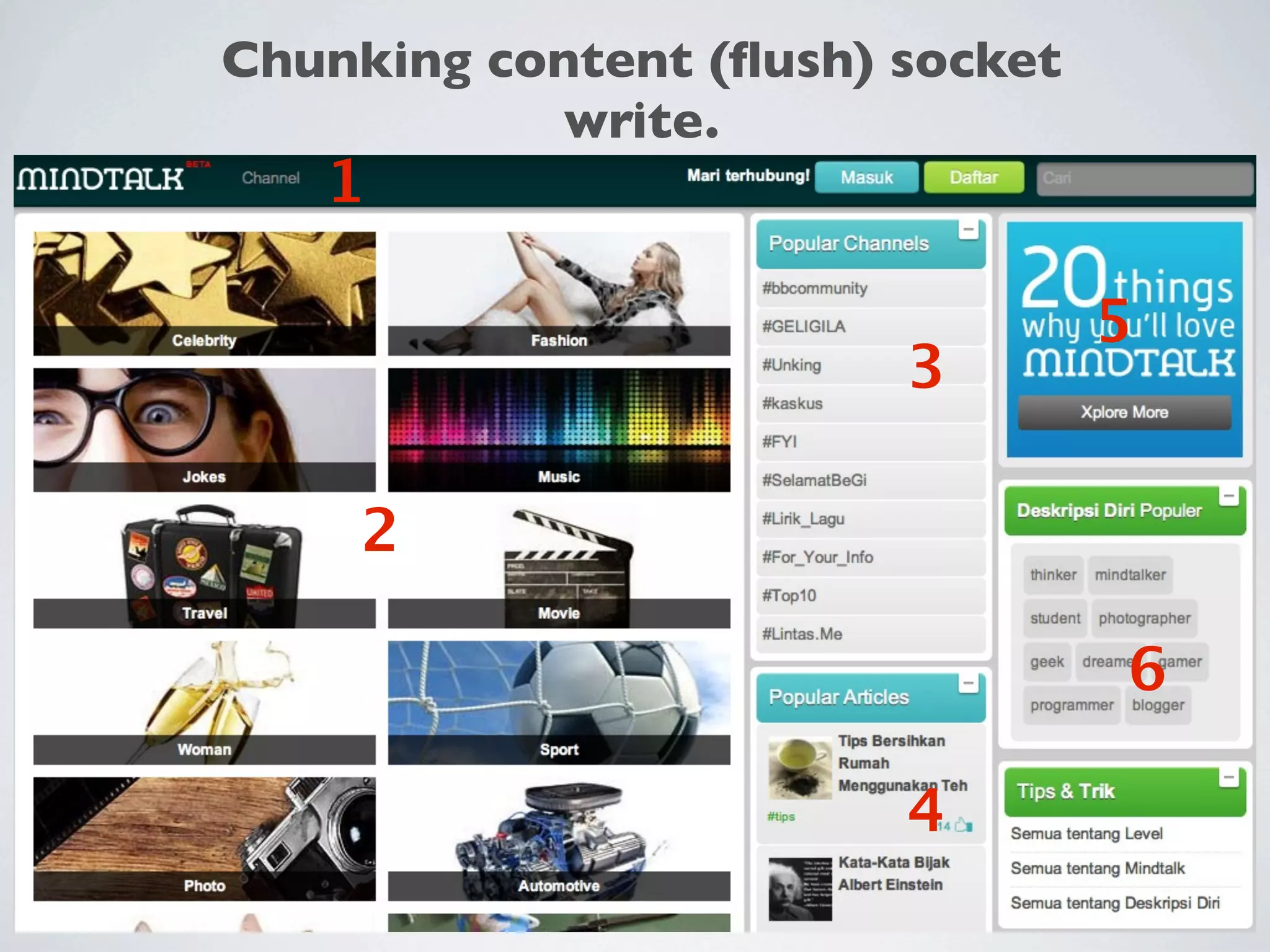 Chunking content (ﬂush) socket
            write.
   1

                                 5
                        3

    2

                                 6

                        4
 