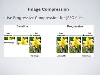 Image Compression
• Use   Progressive Compression for JPEG ﬁles.
 
