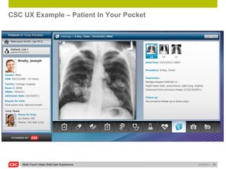 CSC UX Example – Patient In Your Pocket




    Multi-Touch Video Wall User Experience   5/26/2011   20
 
