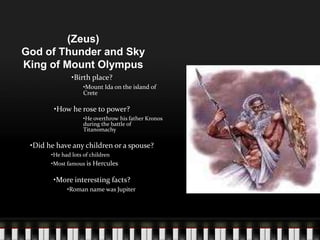 (Zeus)God of Thunder and Sky King of Mount Olympus Birth place?