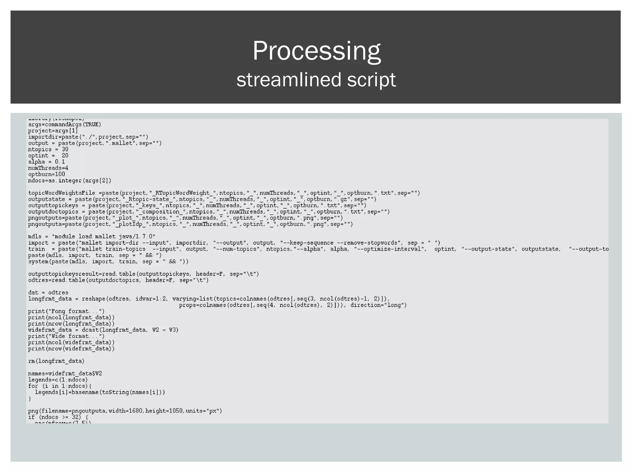 Processing
streamlined script
 