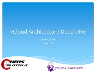 vCloud Architecture Deep Dive
           Chris Colotti
            David Hill
 