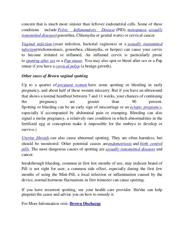 Brown Discharge implantation and spotting