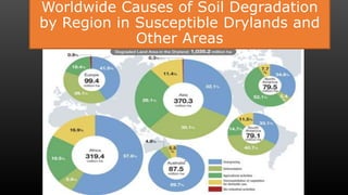 Worldwide Causes of Soil Degradation
by Region in Susceptible Drylands and
Other Areas
 