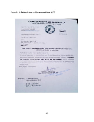 85
Appendix X: Letter of Approval for research from MCC
 