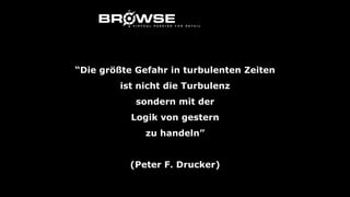 “Die größte Gefahr in turbulenten Zeiten
ist nicht die Turbulenz
sondern mit der
Logik von gestern
zu handeln”
(Peter F. Drucker)
 