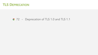TLS DEPRECATION
72 - Deprecation of TLS 1.0 and TLS 1.1
 