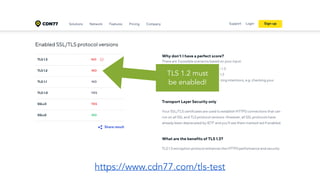TLS 1.2 must 
be enabled!
https://www.cdn77.com/tls-test
 