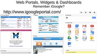 Web Portals, Widgets & Dashboards
Remember iGoogle?
http://www.igoogleportal.com/
 