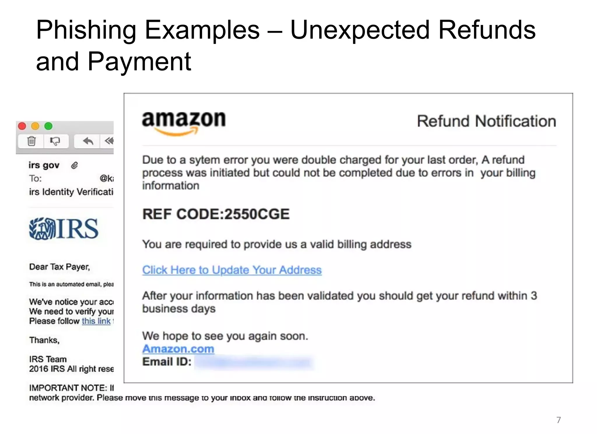 Phishing Examples – Unexpected Refunds
and Payment
7
 