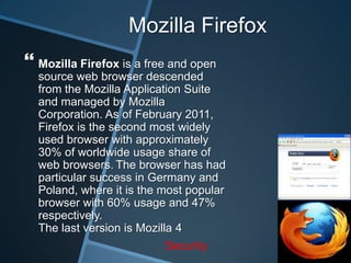 Google CrhomeGoogle Chrome is a web browser developed by Google that uses the WebKit layout engine. It was first released as a beta version for Microsoft Windows on 2 September 2008, and the public stable release was on 11 December 2008. The name is derived from the graphical user interface frame, or "chrome", of web browsers. As of January 2011, Chrome was the third most widely used browser, and passed the 10% worldwide usage share of web browsers, according to Net Applications.Speed