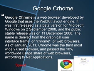 OperaOpera is a web browser and Internet suite developed by Opera Software. The browser handles common Internet-related tasks such as displaying web sites, sending and receiving e-mail messages, managing contacts, chatting on IRC, downloading files via BitTorrent, and reading web feeds. Opera is offered free of charge for personal computers and mobile phones.Since 2006Speed