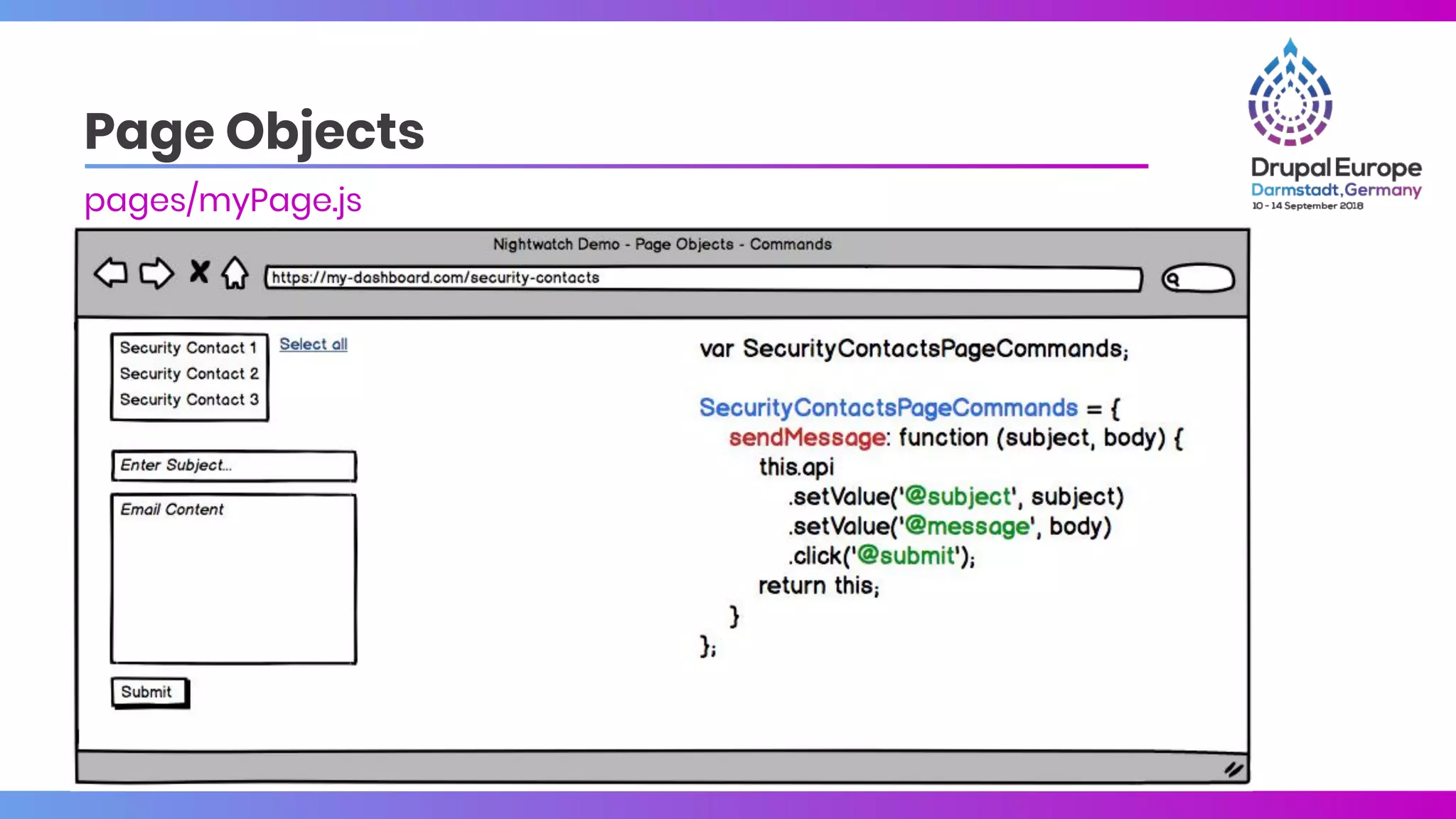 Page Objects
pages/myPage.js
 