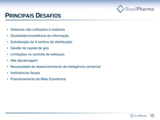 • Sistemas não unificados e instáveis
• Qualidade/consistência da informação
• Substituição de 4 centros de distribuição
• Gestão do capital de giro
• Limitações no controle de estoques
• Alta alavancagem
• Necessidade de desenvolvimento de inteligência comercial
• Ineficiências fiscais
• Posicionamento da Mais Econômica
 