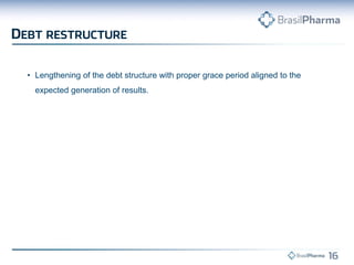 •Lengthening of the debt structure with proper grace period aligned to the expected generation of results.  