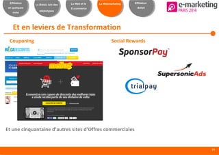 24
Effiliation
en quelques
mots
Le Brésil, loin des
stéréotypes
Le Web et le
E-commerce
Le Webmarketing Effiliation
Brésil
Et en leviers de Transformation
Couponing Social Rewards
Et une cinquantaine d’autres sites d’Offres commerciales
 