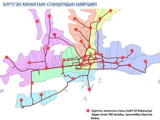 -Бүртгэл, хяналтын станц /нийт 52 байрлалд/
-Өдөр тутам 780 автобус, троллейбус бүртгэж
байна.
 