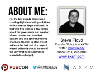 1.
2.
3.

4.

Slide #10 Graphic by Brain Traffic – Link
Slide #11 From Caroline Kealey’s “Message Architecture Worksheet” – Link
Slide # 13 Image From The White Paper – Why Securing Communications and Content is a Critical
Best Practice by Proofpoint – Link
Slide # 14 From – Worpress Editorial Calendar by Zack Grossbart – Link
*All Photos of Bruce Lee Are Property of The Respective Copyright Holder

 