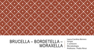 BRUCELLA – BORDETELLA –
MORAXELLA
Laura Carolina Borrero
Vargas
3 semestre
Microbiología
Profesora: Thalía Pérez
 