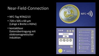 Near-Field-Connection
• NFC-Tag NTAG213
• 720 x 505 x 60 μm
(Länge x Breite x Höhe)
• kontaktlose
Datenübertragung mit
ele...